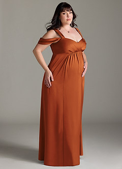 Azazie Rhea Maternity Bridesmaid Dresses A-Line Off-The-Shouler Pleated Stretch Satin Floor-Length Dress image10