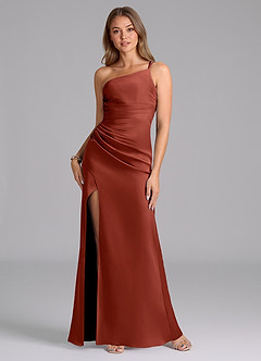 Azazie Eren Bridesmaid Dresses Terracotta Mermaid One Shoulder Stretch Satin Dress image1