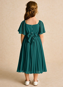 Azazie Gisele Abiti da Ragazza di Fiori Abito A-Line in Chiffon Plissettato Verde Pavone image6