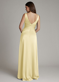 Azazie Pauline Bridesmaid Dresses Lemon Sorbet A-Line Pleated Stretch Satin Dress image2