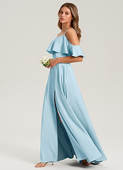 Azazie Jean Bridesmaid Dresses Sky Blue A-Line Off the Shoulder Stretch Satin Dress image5