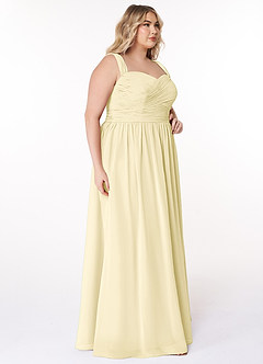Azazie Zapheira Bridesmaid Dresses Lemon Sorbet A-Line Ruched Chiffon Dress image9