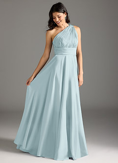 Azazie Charlize Brautjungfernkleider A-Linie One-Shoulder Stretch-Satin Kleid Nebel image10
