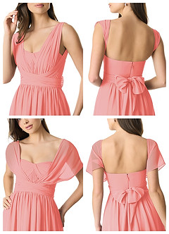 Azazie Olani Bridesmaid Dresses Coral A-Line Off the Shoulder Chiffon Convertible Dress image9