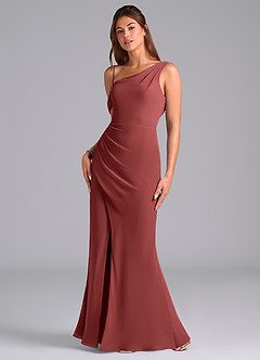 Azazie Madelyn Robes de demoiselle d'honneur Robe Sirène Convertible en Mousseline de soie Asymétrique Terracotta image5