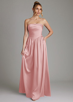 Azazie Zena Bridesmaid Dresses Powder Pink A-Line Strapless Stretch Satin Dress image1