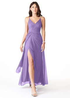 Azazie Evalin Vestidos de damas de honor Vestido de Tahití de Malla de Corte en A con Cuello en V Plisado image1