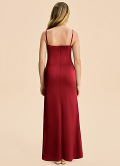 Azazie Rosalia Junior Scarlet Sheath Pleated Stretch Satin Dress image2