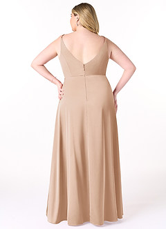 Azazie Dalilah Robes de demoiselle d'honneur Robe Trapèze en Satin extensible Col V plissé Rose Perle image7