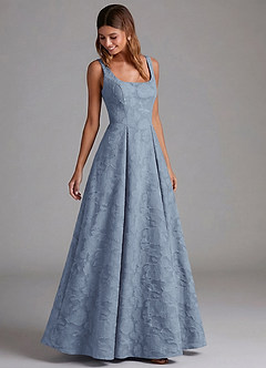 Azazie Amalie 신부 들러리 드레스 A라인 주름진 플로럴 번아웃 바닥 길이 드레스 image5