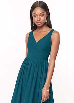Azazie Keyla Brautjungfernkleider A-Linie V-Hals Gefaltet Chiffon Kleid Tintenblau image5