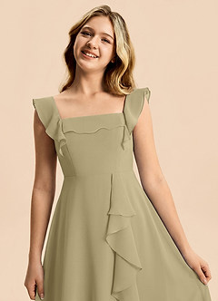 Azazie Nori Junior A-Linie Gestreift Chiffon Kleid Moosgrün image7