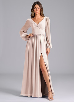 Azazie Zeya Bridesmaid Dresses Rose Petal A-Line Long Sleeve Chiffon Dress image1