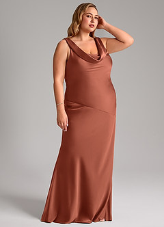 Azazie Rylina Bridesmaid Dresses Clay Mermaid Stretch Satin Dress image10