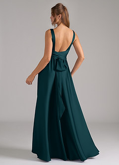 Azazie Kora Bridesmaid Dresses Pine A-Line Pleated Stretch Satin Dress image6