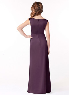 Azazie Sadia Junior Plum A-Line Pleated Stretch Satin Dress image3