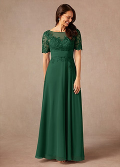 Azazie Raissa Mother of the Bride Dresses Dark Green A-Line Lace Chiffon Dress image7