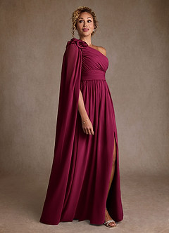 Azazie Lancaster Mother of the Bride Dresses Burgundy A-Line One Shoulder Chiffon Dress image3