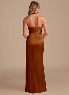 Azazie Jemma Bridesmaid Dresses Copper Sheath Pleated Metallic Satin Dress image7