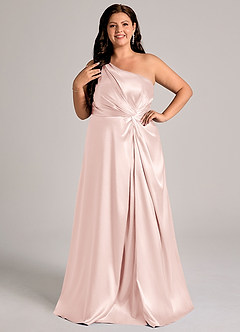 Azazie Brooke Robes de demoiselle d'honneur Robe Trapèze en Satiné métallisé Une épaule Rose Pâle image10