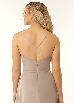 Azazie Naeem Brautjungfernkleider A-Linie V-Hals Rüsche Chiffon Kleid Taupe image5