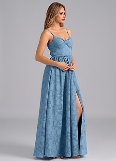 Azazie Zeya Bridesmaid Dresses Steel Blue A-Line Bow Floral Burnout Dress image5