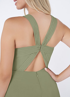 Azazie Jane Brautjungfernkleider A-Linie V-Hals Gefaltet Chiffon Kleid Pistazie image5