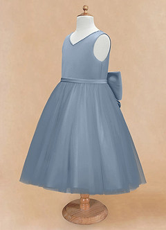 Azazie Sarina vestidos de niña de las flores Vestido de Azul Polvoriento de Tul de Corte En A con Lazo image8