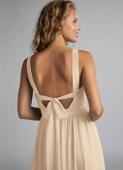 Azazie Aziza Bridesmaid Dresses Champagne A-Line V-Neck Pleated Chiffon Dress image6