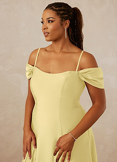 Christian Siriano Bridal for Azazie 1002 Robes de demoiselle d'honneur Robe Trapèze Convertible en Satin extensible Épaule décolletée Sorbet Citron image9