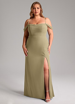 Azazie Saige Jurken voor bruidsmeisjes Converteerbaar Jurk van Chiffon met A-Lijn Off the Shoulder Mosgroen image14