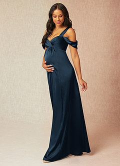 Azazie Rhea Abiti da damigella d'onore premaman Abito A-Line Plissettato a Spalla Scoperta Raso Elasticizzato Floor-Length image3