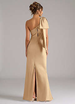 Azazie Capri Bridesmaid Dresses Champagne Mermaid One Shoulder Stretch Satin Dress image2
