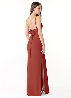 Azazie Mai Bridesmaid Dresses Terracotta Sheath Pleated Chiffon Dress image4