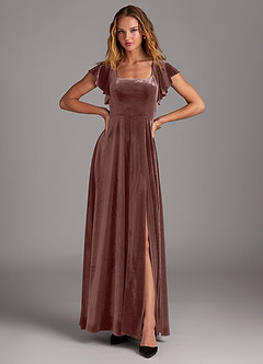 Azazie Bondi Bridesmaid Dresses Espresso A-Line Side Slit Velvet Dress image4
