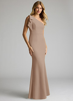 Azazie Rinna Bridesmaid Dresses Taupe Mermaid One Shoulder Stretch Crepe Dress image1