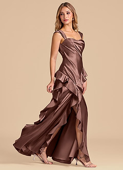 Azazie Sloane 신부 들러리 드레스 A라인 스윗하트 네크라인 메탈릭 새틴 바닥 길이 드레스 image3