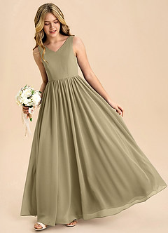 Azazie Hathaway Junior Moss Green A-Line Bow Chiffon Dress image4