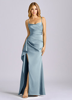 Azazie Sarai Suknie dla druhen Osłona Gorset Satyna elastyczna Do ziemi Sukienka image3