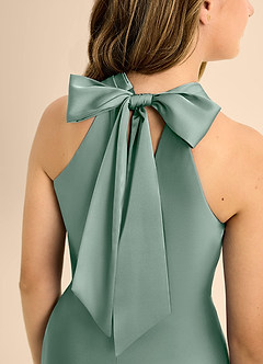 Azazie Doretta Junior Silver Sage Mermaid Pleated Stretch Satin Dress image8