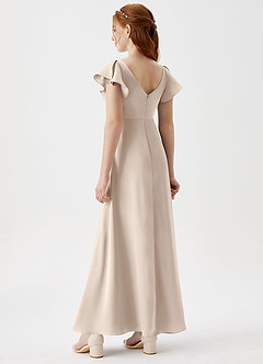Azazie Omari Junior White Alabaster A-Line Pleated Stretch Satin Dress image2
