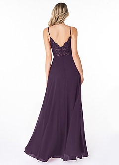 Azazie Lena Bridesmaid Dresses Plum A-Line Lace Chiffon Dress image2