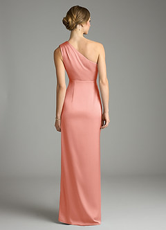 Azazie Emorie Robes de demoiselle d'honneur Robe Fourreau en Satin extensible Une épaule Corail image6