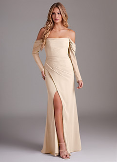 Azazie Hallie Bridesmaid Dresses White Alabaster Mermaid Long Sleeve Chiffon Dress image1