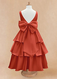 Azazie Margie Flower Girl Dresses Rust A-Line Bow Stretch Satin Dress image5