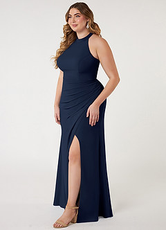 Azazie Galicia Brautjungfernkleider Meerjungfrau-Linie Halter Gefaltet Stretch-Chiffon Kleid Dunkelmarine image7