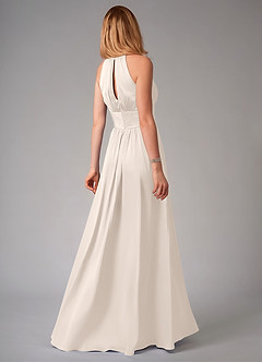 Azazie Bonnie Bridesmaid Dresses White Alabaster A-Line Pleated Stretch Satin Dress image2