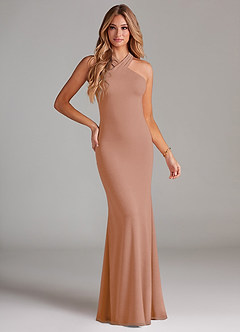 Azazie Doretta Brautjungfernkleider Meerjungfrau-Linie Plissee Chiffon Kleid Champagner Rosa image1