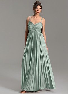 Azazie Blake At-home Try On Dresses Agave A-Line Pleated Stretch Satin Dress image3
