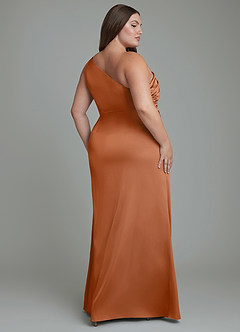 Azazie Akilah Brautjungfernkleider Meerjungfrau-Linie One-Shoulder Stretch-Satin Kleid Kupfer image9